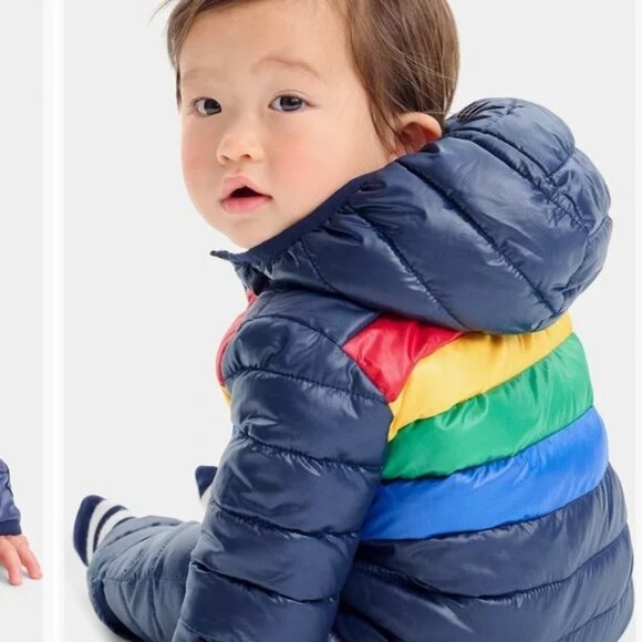 PRIMARY BABY LIGHTWEIGHT PUFFER RAINBOW ZIPPED SUIT JACKET SIZE 6-12 MO - Picture 2 of 14